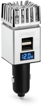 Technaxx Auto Luftreiniger mit Ionisator & 2×USB Ladeanschlüssen – Entfernt Gerüche, Rauch, Staub & Pollen – 5,6 Mio. negative Ionen – Für 12V/24V Fahrzeuge – Silber - TX-130