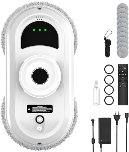 IERAKOR Fensterputzroboter, 5600Pa Fensterreiniger Elektrisch mit 3 Reinigungsmodi, Intelligente Navigation, Fensterkantenerkennung, Sicherheitssystem, Fernbedienung＆10 Reinigungstücher, für Fenster