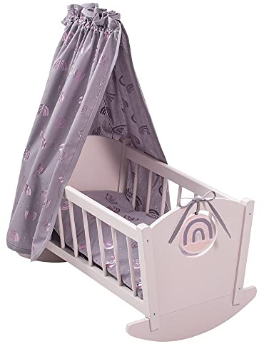 howa Puppenmöbel Puppenwiege Puppenbett Rainbow aus Holz mit Himmel 23002