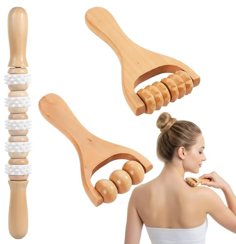 3 Stück Massageroller, Faszienstab, Faszienrolle Holz, Faszienstab Holz Massageroller, Gua Sha Wooden Therapy Stab, Zur Entspannung Von Rücken, Bein, Händen, Ganzkörpermuskulatur