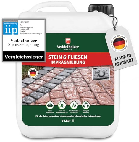 Veddelholzer 5 L Steinversiegelung, Steinimprägnierung Außen. Universell anwendbar für alle saugfähigen Oberflächen. Granit, Klinker, Naturstein, Terrassenplatten, Pflastersteine, Beton Versieglung.