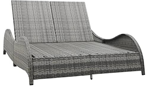 RONGQI Doppel-Sonnenliege mit Auflage, Gartenliege, Liegestuhl, Sonneninsel Outdoor, Sonnenstuhl, Gartenmöbel, Bäderliege, Relaxliege, Terrasse,Poly Rattan Anthrazit