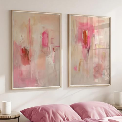 Neutrales abstraktes Leinwanddruck-Poster in Rosa und Beige, moderne minimalistische Kunst, für Wohnzimmer, Schlafzimmer, Heimdekoration, Poster, 40 x 50 cm, 2 Stück, rahmenlos