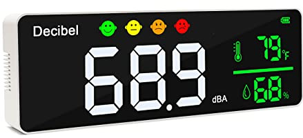 Dezibel-Messgerät, Wand-Schallpegelmesser, 28cm großes LED-Display, Geräuschtemperatur- und Luftfeuchtigkeitsmesser mit Alarmsymbolen, breite Anwendungen für Klassenzimmer, Studio, Zuhause, Fabrik