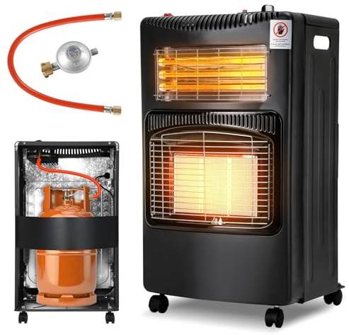 Peviasot Gasheizer 4200W & Elektroheizung 1200W, Gasheizung Infrarot Heizstrahler, Heizstrahler Gasheizgerät mit 3 Schutzvorrichtungen, Gasflaschen bis zu 15kg, Gasofen mit Gasdruckregler Gasschlauch