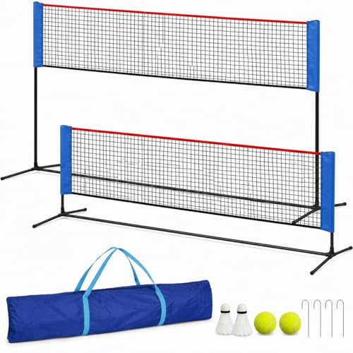 Kapler Badmintonnetz 300 cm mit 90 und 160 cm Höhe für Garten | Mobiles Multisportnetz mit Eisenrahmen für Badminton Tennis Pickleball und Freizeit Volleyball