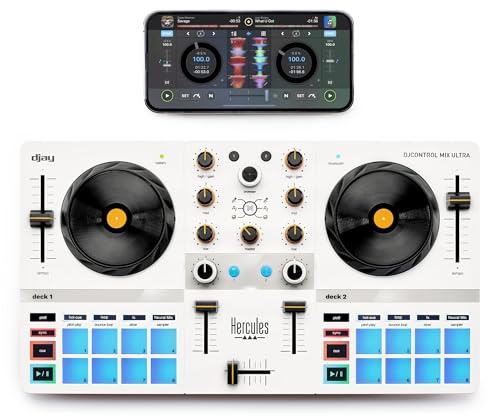 Hercules DJControl Mix Ultra - Mobiler Controller iOS/Android | Ultrakompakter Funk-Controller mit Bluetooth LE, 10 Std. Akku, Touch-Jogwheels, 16 Pads, djay-App