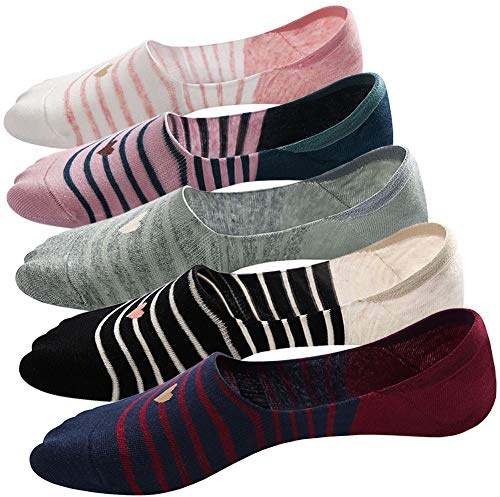Damen Unsichtbare Sneaker Socken Damen Füßlinge aus Baumwolle kurze Socken mit Rutschfestem Silikon, 5 Paare