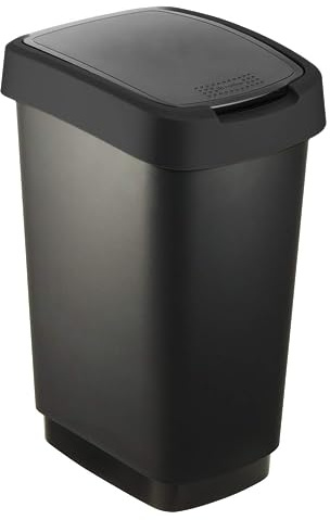 Rotho Salsa Mülleimer 25l mit Deckel, Kunststoff (PP) BPA-frei, schwarz recycelt, 25l (33.3 x 25.2 x 47.6 cm)