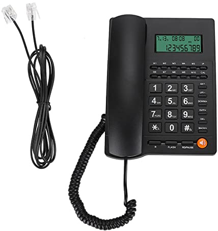 Fockety Schnurgebundenes Telefon, Festnetztelefon mit beleuchtetem Display, Anrufer-ID, Anrufbeantworter und Einstellbarer Lautstärke, schnurgebundenes Tischtelefon für Zuhause, Büro, Hotel (Schwarz)
