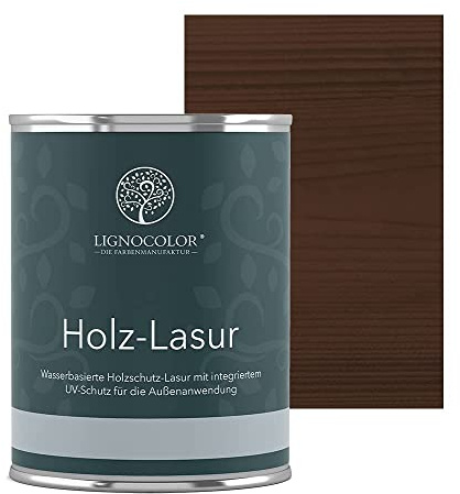 Lignocolor Holzlasur für Außen & Innen 750ml (Nussbaum dunkel) | Wetterfeste Holzschutzlasur mit UV-Schutz für Zäune, Gartenmöbel & Gartenhäuser – wasserbasiert, tropfgehemmt, tiefenwirksam