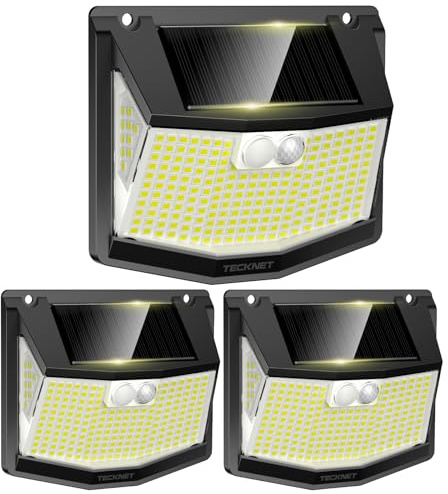 TECKNET Solarlampen für Außen mit Bewegungsmelder [3 Stück] 248 LED Solarleuchten Lampe 3 Modi 300° IP66 Wasserdichte Solar Lampe Outdoor Wandleuchte für Garten Wand Post Pathway Garage