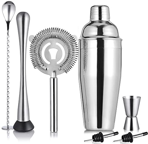 ETENS Cocktail Shaker Set Edelstahl & Bar Set, Barkeeper Kit Mixology Drink Mixer, Bartending Tools Geschenke: Martini Shaker 680 ml, Stößel, Sieb, Alkoholausgießer, Rührlöffel