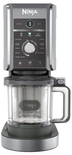 Ninja CREAMi Deluxe Eis-und Eisgetränkmaschine mit 3 Bechern, 10 Funktionen, macht Eiscreme, Gelato, Sorbet, Frozen Yoghurt, Milchshakes, Slushi & mehr, 2-in-1 Geschmacksoption, Silber, NC501EU
