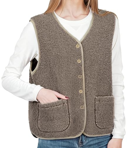 YMIFEEY Teddy Fleece Weste Damen Ärmellos Teddywesten Fleeceweste Fellweste Teddyfleece Weste Elegant Kuschelweste Übergangsjacke