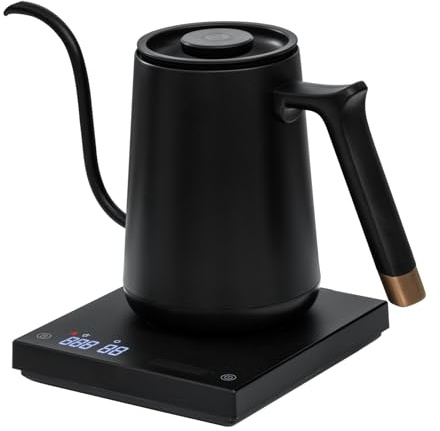 TIMEMORE Elektrischer Schwanenhals Wasserkocher Kaffee-und Teekanne, Fish Smart Coffee Electric Kettle 600ML Mit Temperatureinstellung für Coffee Tea Brewing, Home Edition Black, 192s Schnell auf 88°C