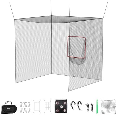 VEVOR Golf-Schlagkäfig 305x305x305 cm, Abschlagkäfig mit 3-lagigem & Knotenlosem Polyestergewebe, Golf- und 9-Loch-Baseballziel, Golf-Schlagnetz Trainingsnetz Übungsnetz für Outdoor Indoor