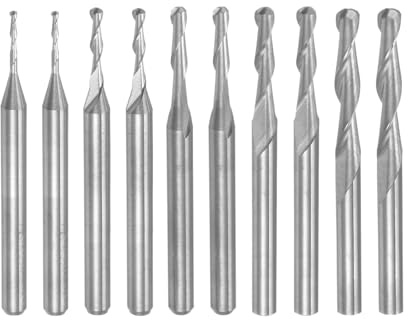 QUARKZMAN 10 Stück Kugelfräser CNC-Fräser, 1/8 Schaft 1.0-3.175mm Spiral Upcut 2 Flöten Vollhartmetall Fräswerkzeuge für PCB Acryl Kunststoff Holz Aluminium
