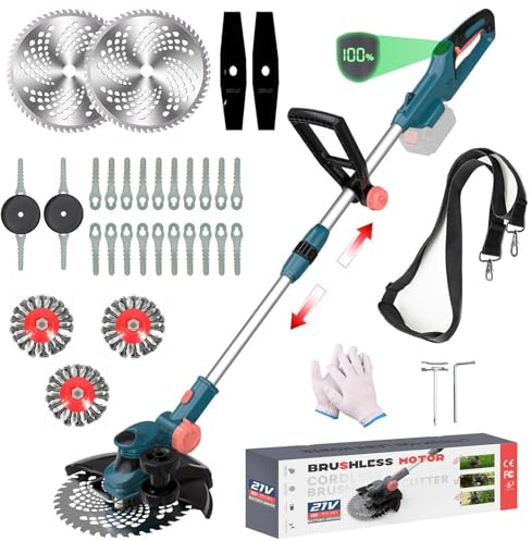 Qiyasjew Akku Rasentrimmer für Makita Akku | 3-in-1 Rasenkantenschneider, Freischneider & Motorsense | Bürstenloser Motor Rasentrimmer mit unkrautbürste (ohne Akku und Ladegerät) (Blau)