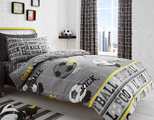 Bedlam Kinder-Bettwäsche-Set mit Fußballmotiv, Einzelbett, Grau und Gelb