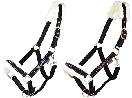 Marengos Halfter-Set mit Führstrick ELEGANT schwarz/roségold Warmblut