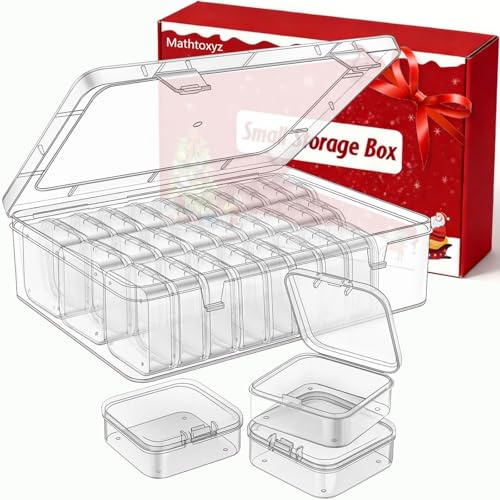 Mathtoxyz Kleine Perlen-Organizer und Aufbewahrung (5,5 x 5,5 x 2cm), 31 Stücke, Transparente Perle Aufbewahrungsbehälter, Mini Perle Kunststoff Box, Rechteckige Transparente Box mit Deckel