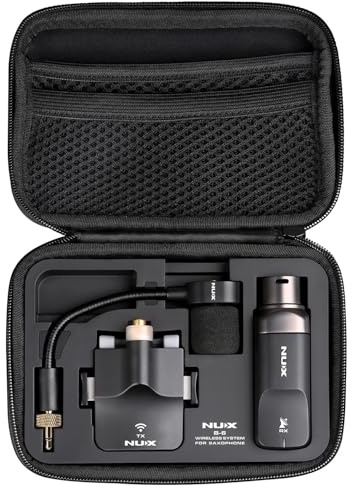NU-X | B-6 Kabelloses Saxophon-Mikrofonsystem - 2,4 GHz Clip-On-Sender mit Schwanenhalsmikrofon und wiederaufladbarem USB-C-Gehäuse