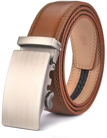 Nelbons Herren Gürtel Ratsche Automatik Gürtel für Männer 35mm Breit Ledergürtel, Braun No:2, (130cm/Geeignet für 28-43 taille)