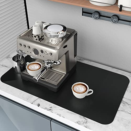Topzora Schwarz Abtropfmatte,60x40cm Kaffeevollautomat Unterlage,Abtropfmatte Geschirr,Geschirr Abtropfmatte,Saugfähige Abtropfmatte für die Küchefür Küche, Wohnzimmer