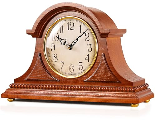 AYRELY® Elegante Kaminuhr im Antik-Stil – Standuhr aus Holz mit Viertelstunden- und Stundenschlag, batteriebetrieben, Tischuhren für Wohnzimmer & Geschenkidee