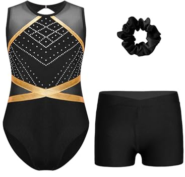 TiaoBug Mädchen Turnanzug Metallic Gymnastikanzug mit Flamme | Ärmellos Trikot Leotard Gymnastik Turn Shorts Kurze Hose Tanz Kleidung Set