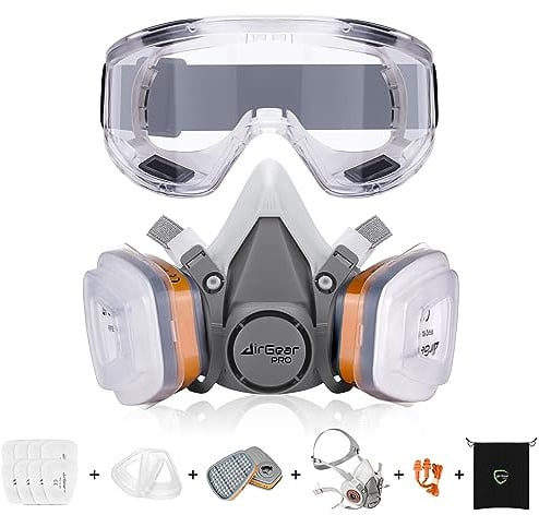 AirGearPro G-500 Atemschutzmaske mit A1P2 Filter, Gasmaske Staubfilter und Schutzbrille, Staubmaske für Lackieren, Arbeiten, Schleifen, Feinstaub