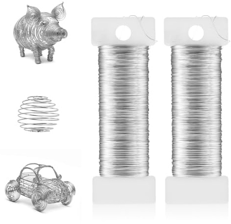 Nogeqi 0,3mm x 100m Dünner Draht Zum Basteln, 2 Rollen Schmuck Basteldraht Dünn Silber, Schmuckdraht Perlendraht, Silberdraht Floristendraht Für Modellbau Weihnachten Handwerk Pflanzen (50m/Rolle)