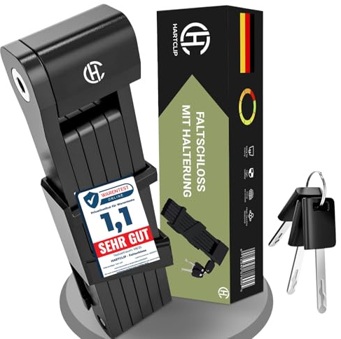 Faltschloss Fahrrad mit Hartclip – Sicher, kompakt & klapperfrei, faltbares Testsieger Fahrradschloss für E-Bike & Citybike inkl. Halterung