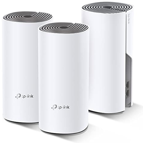 TP-Link Deco E4 Mesh WLAN Set (3er Pack), AC1200 Dual Band Router & Repeater (Reichweite bis zu 370m², ideal für große Häuser mit mehreren Geräten, 6X 100Mbit/s Ports) weiß