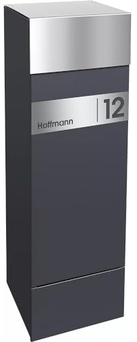 Frabox Design Paketkasten NAMUR anthrazitgrau RAL 7016 / Edelstahl mit Hausnummer & Namen