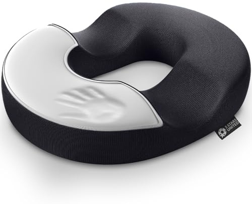 5 Star United Memory-Foam Donut Sitz – Orthopädisches Hämorrhoiden- & Steißbein zur Schmerzlinderung, Ergonomische, rutschfest, Waschbarer Bezug – Schwarz Klein