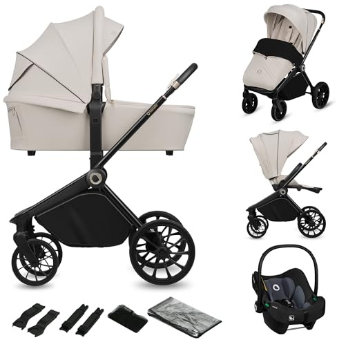 LIONELO Mika Plus 3in1 Buggy 0-48 Monate bis zu 22 kg Babywagen bis zu 9 kg | Kindersitz Babytrage bis zu 13 kg, Rückenlehne verstellbar, Dämpfung, 360° Räder, XXL-Verdeck