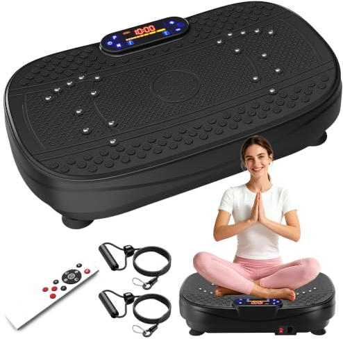 SAVEYOUR Vibrationsplatte für Zuhause | Rüttelplatte mit 120 Stufen & 5 Modi, mit Widerstandsbändern & Fernbedienung, ideal für Zuhause Home Gym