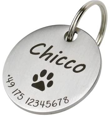 Hundemarke mit Gravur - Personalisiert mit Name - ⌀23mm - Namensschild für Halsband - Dog Tag - Anhänger Marke für Hunde - mit Symbolauswahl - Tiermarke für Hunde, Katzen & Welpen