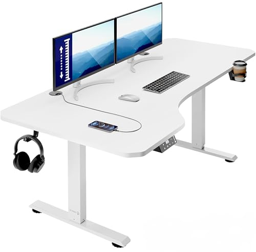 CASARIA® Schreibtisch höhenverstellbar elektrisch 160x75 cm Gaming Tisch mit Memory-Funktion LCD Display 80 kg Weiß