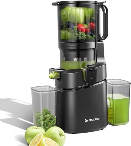 AMZCHEF 250W Automatischer All-In-One Entsafter, 145MM Öffnung und 1,8L Kaltpresse für Gemüse und Obst, Entsafter Slow Juicer Testsieger mit Dreifachem Filter - Schwarz