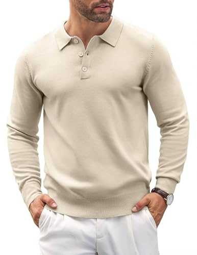 COOFANDY Herren Polo Pullover Langarm Strickpullover Mit Polokragen Basic Poloshirt Pulli Einfarbig Sweater