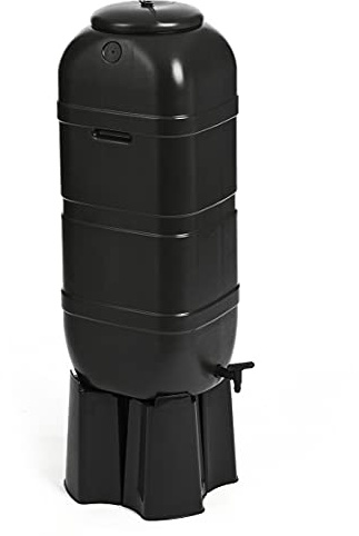 Kreher Regenwassertank 100L - Regentonne mit Hahn und Standfuß, Regenwasserbehälter in Schwarz in verschiedenen Größen (wählbar), Wasserfass, Regenfass