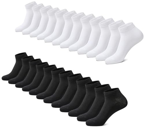 FALARY Sneaker Socken Herren Damen 12 Paar Kurze Halbsocken Baumwolle-SchwarzWeiß-39-42