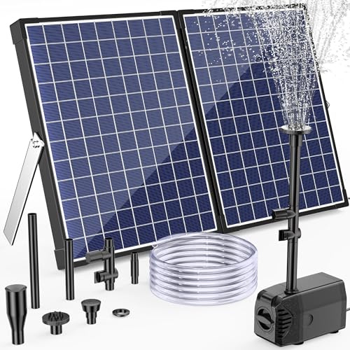 Biling 35W Solarbrunnen für Draussen mit 4 Düsen, 1200L/H Solar Springbrunnen für Außen Große Gartenteiche (5-15㎡), Durchflussregelung Leise Teichpumpe Solar DIY Schwimmbecken Wasserfälle Belüftung