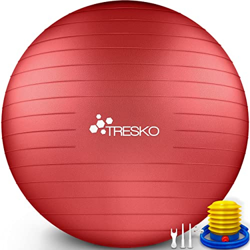 TRESKO® Gymnastikball BPA-Frei inkl. Luftpumpe | Ergonomischer Sitzball | Pilates Ball für Fitness, Yoga, Gymnastik, Schwangerschaft, Rückenschmerzen | Yogaball Pezziball Sitzball Anti-Burst 300 kg