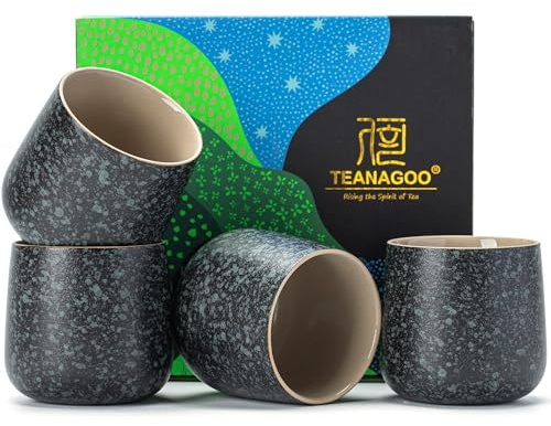 TEANAGOO Keramische japanische Teetasse, 7.2Oz / 205 ml, Charcoal Grey, H17, 4 Stück/Karton, Besetztes Japan , Chinesische , , Asiatische Teetassen ohne Henkel