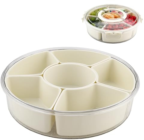 Zosenyer Snack Spinner, Quadrat Snackbox mit Fächern mit 6 Schüsseln, Snackschale mit Deckel und Griff für die Aufteilung von Süßigkeiten Nüssen Kartoffelchips und Früchte