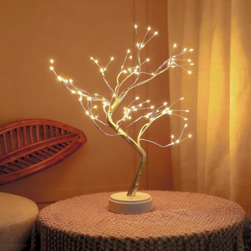 LED Baum Lampe mit 108 warmweißen Lichtern, dekorativer LED Lichterbaum mit biegsamen Ästen, Touch-Schalter, USB- & Batteriebetrieb, Baumbeleuchtung für Weihnachten, Wohnzimmer & Schlafzimmer Deko